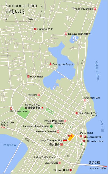 コンポンチャム市街広域地図