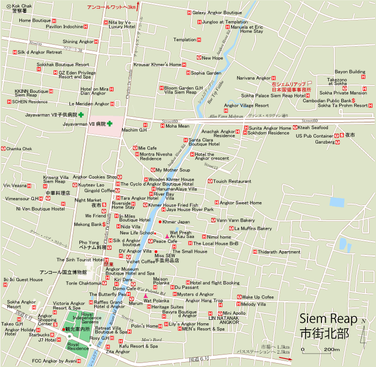 シェムリアップ市街北部地図