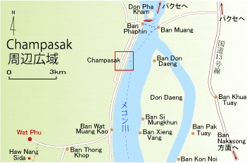 チャンパサック周辺地図